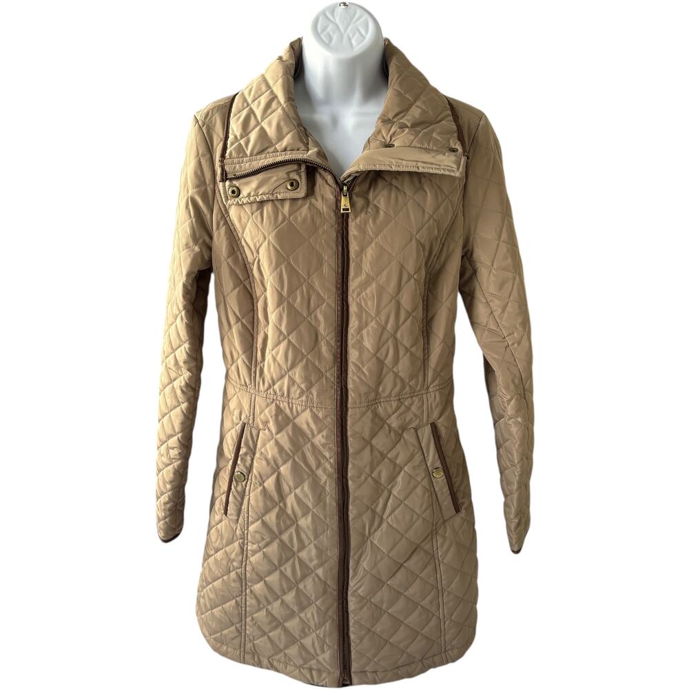 Lauren Ralph Lauren XS Moto Quilted Coat Beige Mid-Length